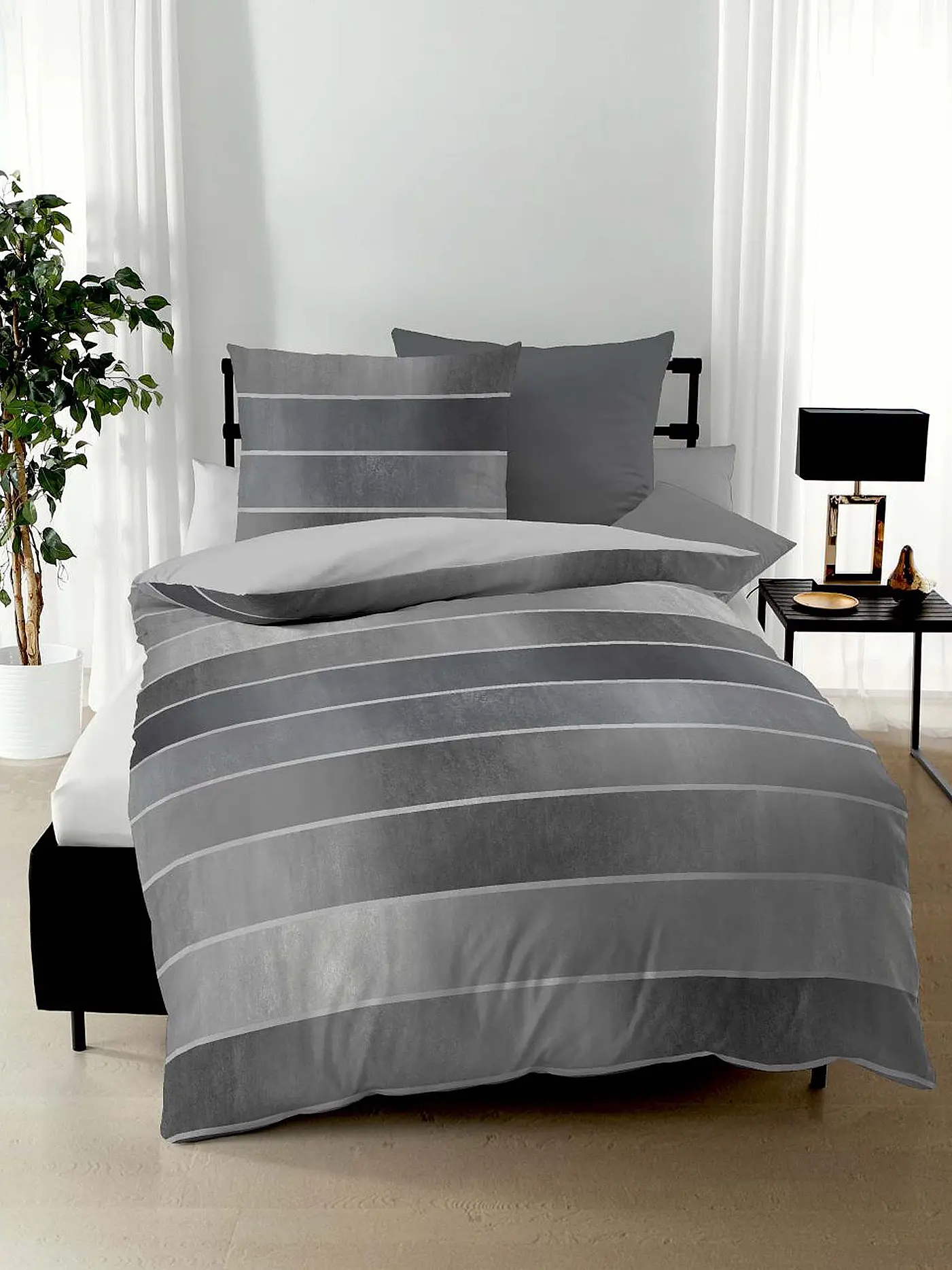 KAEPPEL | Flanell Bettwäsche 70x90cm/140x200cm TIMELESS Jade | grau